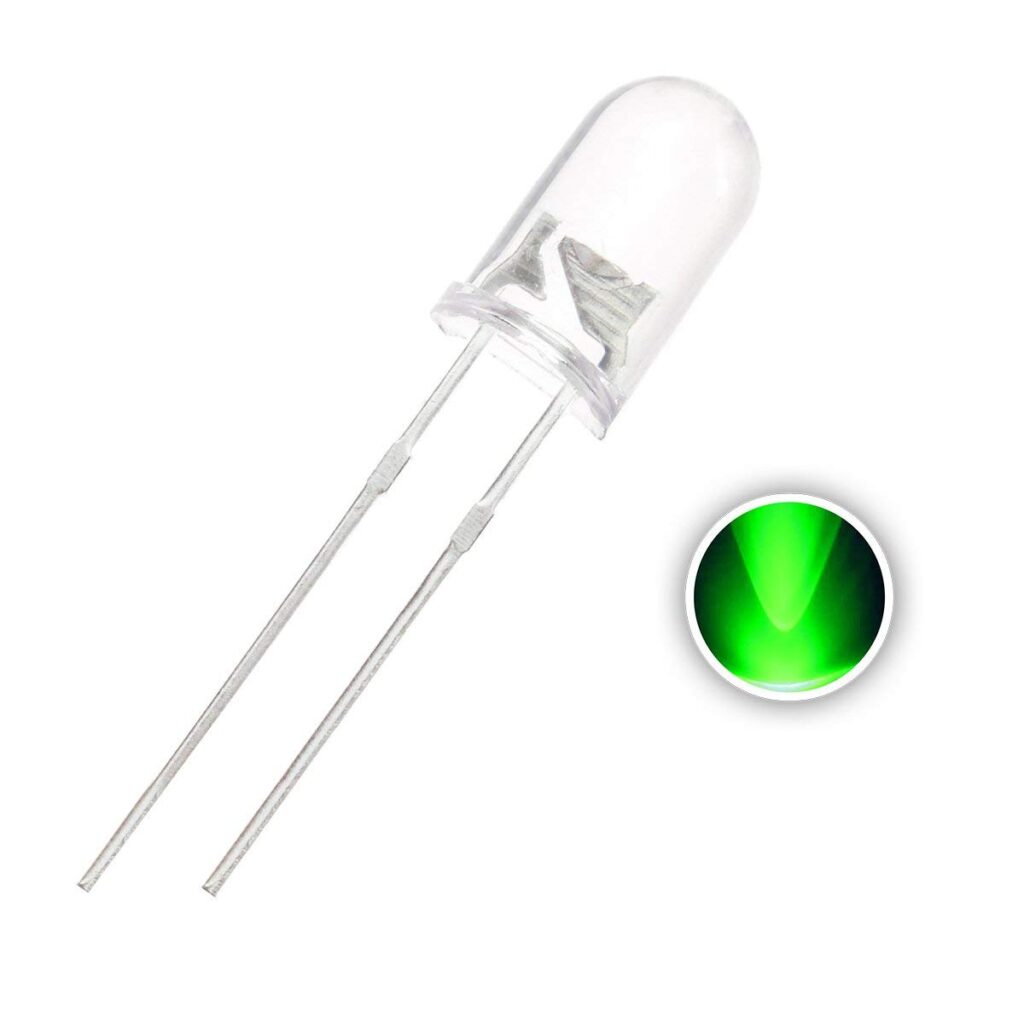 5mm Green LED Diode Lights (Clear Round Transparent DC 3V 20mA) Super Bright Lighting Bulb